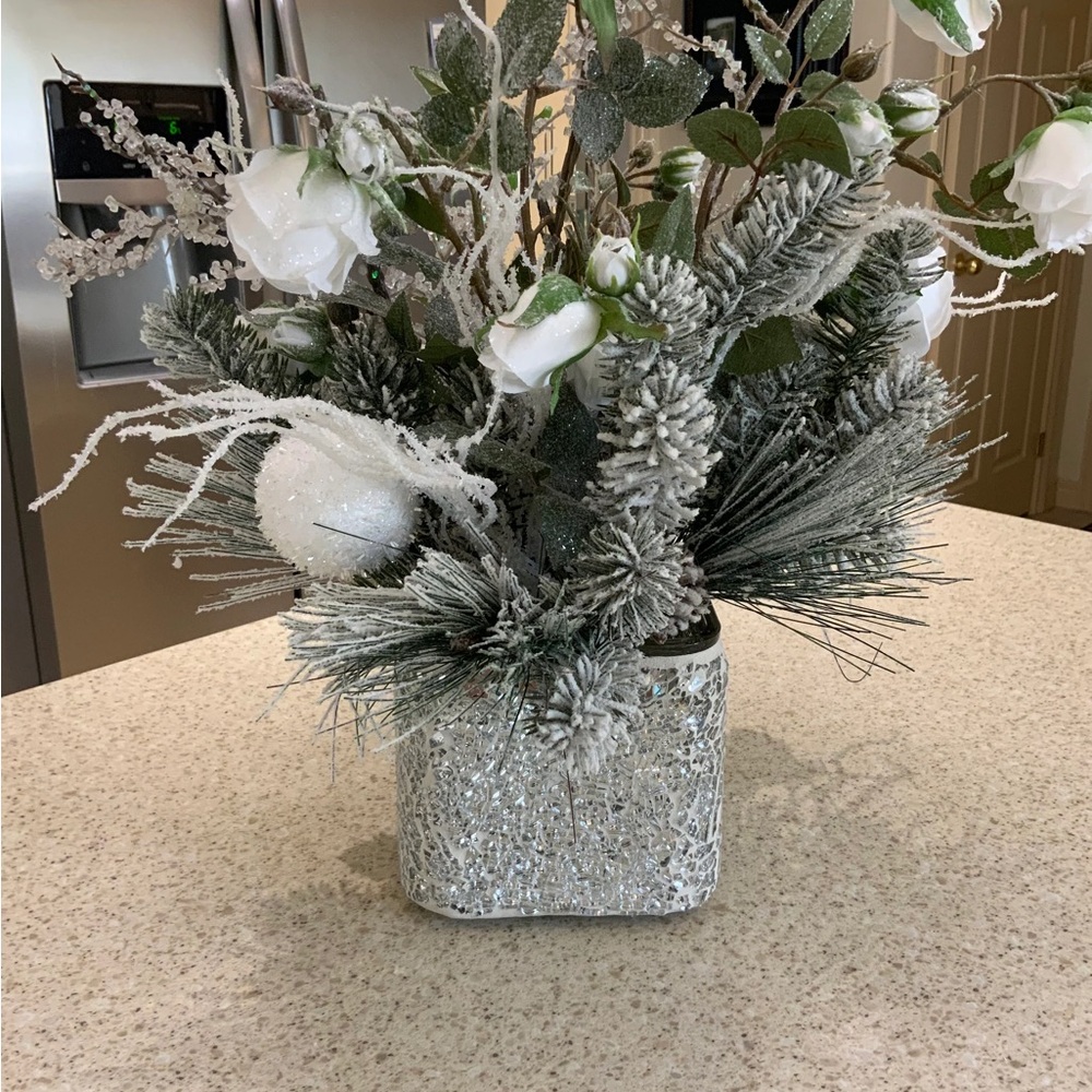 Handmade Snow Flocked White Christmas Centerpiece,